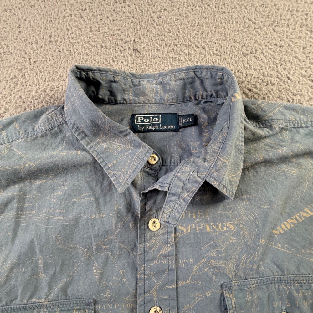 Polo Ralph Lauren Loop Collar Montauk NY Fishing Map Long Sleeve Shirt Mens XXL